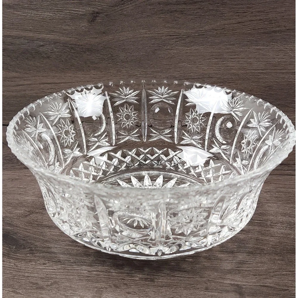 VTG American Brilliant Cut Glass Bowl Hobstar & Starburst 9